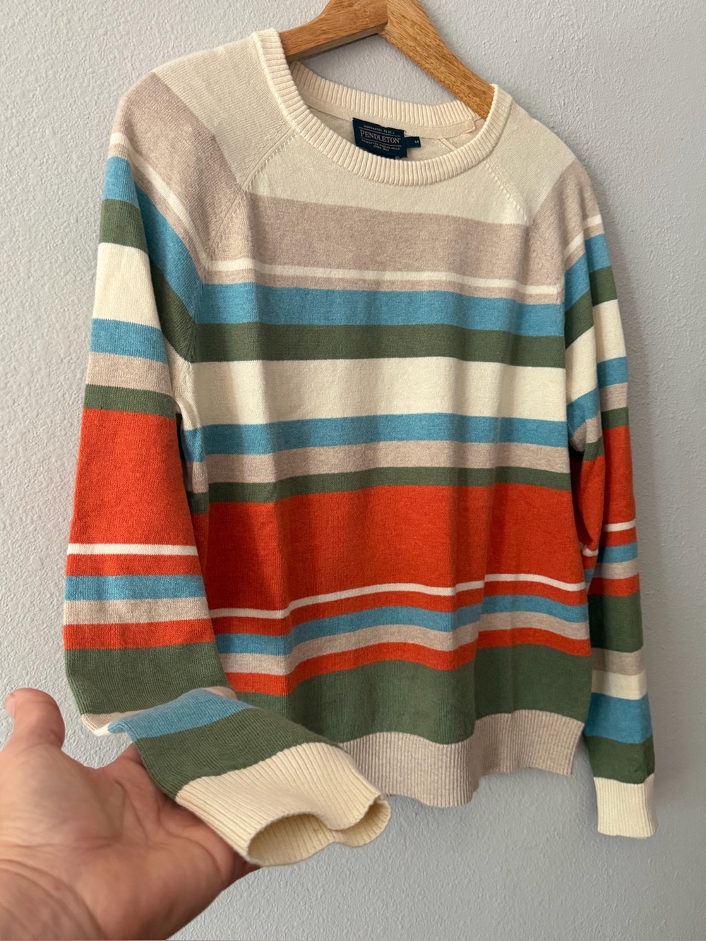 Pendleton Women's Stripe Crew Neck Pullover M Cotton Cashmere Ivory